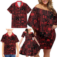 Dark Samoa Manuia Le Kerisimasi Family Matching Off Shoulder Short Dress and Hawaiian Shirt Pacific Patchwork Xmas Vibes LT9 - Polynesian Pride