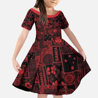 Dark Samoa Manuia Le Kerisimasi Family Matching Short Sleeve Bodycon Dress and Hawaiian Shirt Pacific Patchwork Xmas Vibes LT9 Daughter's Dress Red - Polynesian Pride