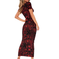 Dark Samoa Manuia Le Kerisimasi Family Matching Short Sleeve Bodycon Dress and Hawaiian Shirt Pacific Patchwork Xmas Vibes LT9 - Polynesian Pride
