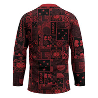 Dark Samoa Manuia Le Kerisimasi Hockey Jersey Pacific Patchwork Xmas Vibes - Polynesian Pride