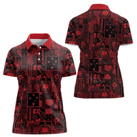 Dark Samoa Manuia Le Kerisimasi Women Polo Shirt Pacific Patchwork Xmas Vibes - Polynesian Pride
