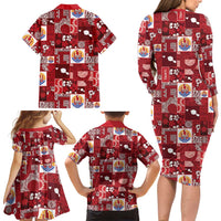Tahiti Oaoa I Teie Noera Family Matching Long Sleeve Bodycon Dress and Hawaiian Shirt Pacific Patchwork Xmas Vibes LT9 - Polynesian Pride
