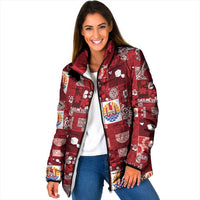 Tahiti Oaoa I Teie Noera Padded Jacket Pacific Patchwork Xmas Vibes LT9 Women Red - Polynesian Pride