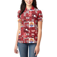 Tahiti Oaoa I Teie Noera Women Polo Shirt Pacific Patchwork Xmas Vibes - Polynesian Pride