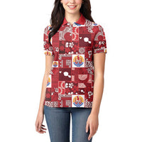 Tahiti Oaoa I Teie Noera Women Polo Shirt Pacific Patchwork Xmas Vibes - Polynesian Pride