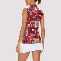 Tahiti Oaoa I Teie Noera Women Sleeveless Polo Shirt Pacific Patchwork Xmas Vibes LT9 - Polynesian Pride