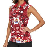 Tahiti Oaoa I Teie Noera Women Sleeveless Polo Shirt Pacific Patchwork Xmas Vibes LT9 - Polynesian Pride