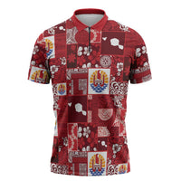 Tahiti Oaoa I Teie Noera Zipper Polo Shirt Pacific Patchwork Xmas Vibes - Polynesian Pride