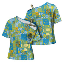 Tuvalu Manuia te Kilisimasi Cross Shoulder Shirt Pacific Patchwork Xmas Vibes - Polynesian Pride