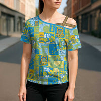 Tuvalu Manuia te Kilisimasi Cross Shoulder Shirt Pacific Patchwork Xmas Vibes - Polynesian Pride