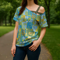 Tuvalu Manuia te Kilisimasi Cross Shoulder Shirt Pacific Patchwork Xmas Vibes - Polynesian Pride