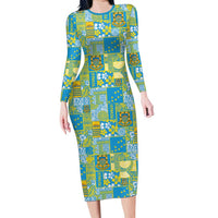 Tuvalu Manuia te Kilisimasi Family Matching Long Sleeve Bodycon Dress and Hawaiian Shirt Pacific Patchwork Xmas Vibes LT9 Mom's Dress Green - Polynesian Pride