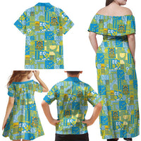 Tuvalu Manuia te Kilisimasi Family Matching Off Shoulder Maxi Dress and Hawaiian Shirt Pacific Patchwork Xmas Vibes LT9 - Polynesian Pride