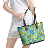 Tuvalu Manuia te Kilisimasi Leather Tote Bag Pacific Patchwork Xmas Vibes - Polynesian Pride