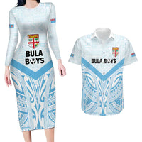 Fiji Football Custom Couples Matching Long Sleeve Bodycon Dress and Hawaiian Shirt Bula Boys Go Champions LT9 Blue - Polynesian Pride