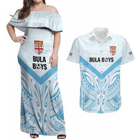 Fiji Football Custom Couples Matching Off Shoulder Maxi Dress and Hawaiian Shirt Bula Boys Go Champions LT9 Blue - Polynesian Pride