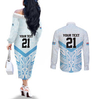 Fiji Football Custom Couples Matching Off The Shoulder Long Sleeve Dress and Long Sleeve Button Shirt Bula Boys Go Champions LT9 - Polynesian Pride