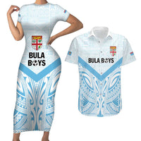 Fiji Football Custom Couples Matching Short Sleeve Bodycon Dress and Hawaiian Shirt Bula Boys Go Champions LT9 Blue - Polynesian Pride
