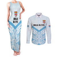Fiji Football Custom Couples Matching Tank Maxi Dress and Long Sleeve Button Shirt Bula Boys Go Champions LT9 Blue - Polynesian Pride