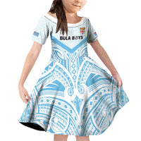 Fiji Football Custom Family Matching Off Shoulder Short Dress and Hawaiian Shirt Bula Boys Go Champions LT9 Daughter's Dress Blue - Polynesian Pride