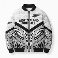 New Zealand Football Custom Bomber Puffer Jacket All White Fern Go Champions - Polynesian Pride