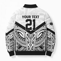 New Zealand Football Custom Bomber Puffer Jacket All White Fern Go Champions - Polynesian Pride