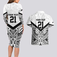 New Zealand Football Custom Couples Matching Long Sleeve Bodycon Dress and Hawaiian Shirt All White Fern Go Champions LT9 - Polynesian Pride