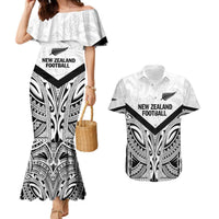 New Zealand Football Custom Couples Matching Mermaid Dress and Hawaiian Shirt All White Fern Go Champions LT9 White - Polynesian Pride