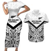 New Zealand Football Custom Couples Matching Short Sleeve Bodycon Dress and Hawaiian Shirt All White Fern Go Champions LT9 White - Polynesian Pride