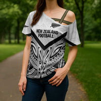 New Zealand Football Custom Cross Shoulder Shirt All White Fern Go Champions LT9 - Polynesian Pride