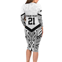 New Zealand Football Custom Family Matching Long Sleeve Bodycon Dress and Hawaiian Shirt All White Fern Go Champions LT9 - Polynesian Pride