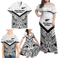 New Zealand Football Custom Family Matching Off Shoulder Maxi Dress and Hawaiian Shirt All White Fern Go Champions LT9 - Polynesian Pride