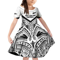 New Zealand Football Custom Family Matching Off Shoulder Short Dress and Hawaiian Shirt All White Fern Go Champions LT9 Daughter's Dress White - Polynesian Pride