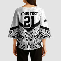 New Zealand Football Custom Kimono Sleeve Blouse All White Fern Go Champions LT9 - Polynesian Pride