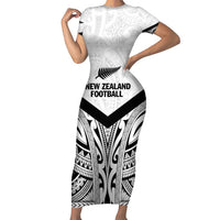 New Zealand Football Custom Short Sleeve Bodycon Dress All White Fern Go Champions LT9 Long Dress White - Polynesian Pride