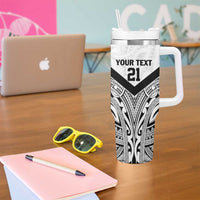 New Zealand Football Custom Tumbler With Handle All White Fern Go Champions LT9 - Polynesian Pride