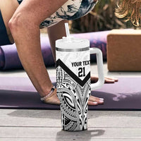 New Zealand Football Custom Tumbler With Handle All White Fern Go Champions LT9 - Polynesian Pride