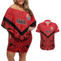 Tahiti Football Custom Couples Matching Off Shoulder Short Dress and Hawaiian Shirt Toa Aito Go Champions LT9 Red - Polynesian Pride