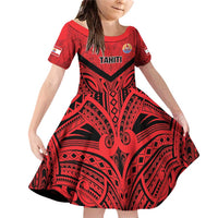 Tahiti Football Custom Family Matching Off Shoulder Short Dress and Hawaiian Shirt Toa Aito Go Champions LT9 Daughter's Dress Red - Polynesian Pride
