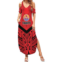 Tahiti Football Custom Family Matching Summer Maxi Dress and Hawaiian Shirt Toa Aito Go Champions LT9 Mom's Dress Red - Polynesian Pride