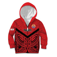Tahiti Football Custom Kid Hoodie Toa Aito Go Champions LT9 Zip Hoodie Red - Polynesian Pride