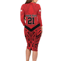 Tahiti Football Custom Long Sleeve Bodycon Dress Toa Aito Go Champions LT9 - Polynesian Pride