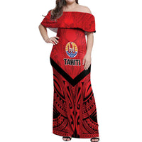 Tahiti Football Custom Off Shoulder Maxi Dress Toa Aito Go Champions LT9 Women Red - Polynesian Pride
