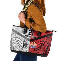 New Caledonia-Tahiti Football Custom Leather Tote Bag Together Go Champions LT9 Art - Polynesian Pride
