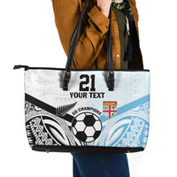 New Zealand-Fiji Football Custom Leather Tote Bag Together Go Champions LT9 - Polynesian Pride