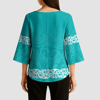 New Zealand Nurses Week Kimono Sleeve Blouse Maori Kowhaiwhai Cyan Tribal LT9 - Polynesian Pride