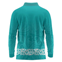 New Zealand Nurses Week Long Sleeve Polo Shirt Maori Kowhaiwhai Cyan Tribal LT9 - Polynesian Pride