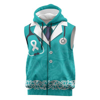 New Zealand Nurses Week Sleeveless Hoodie Maori Kowhaiwhai Cyan Tribal LT9 Cyan - Polynesian Pride