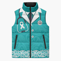 New Zealand Nurses Week Sleeveless Puffer Jacket Maori Kowhaiwhai Cyan Tribal LT9 Unisex Cyan - Polynesian Pride