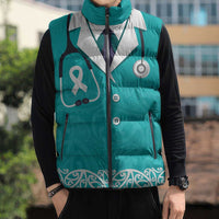 New Zealand Nurses Week Sleeveless Puffer Jacket Maori Kowhaiwhai Cyan Tribal LT9 - Polynesian Pride
